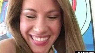 Horny white chick rubs cock in pussy - porn video