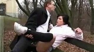 Old man fucks dirty teen girl in the public park - porn video