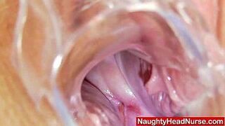 Milf brunette playing with herself in caretaker uniforms - porn video